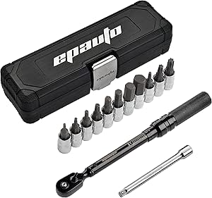 EPAuto Bike Tool 1/4 Inch Drive Click Torque Wrench Set (2 to 20 Nm), Hex/Torx Bit Socket Extension Bar Bicycle Maintenance Kit, Black