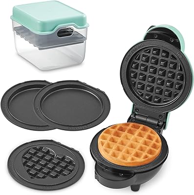 DASH Multi-Plate Mini Maker with 5 Removable Plates for Waffles and Storage Case- Waffle, Heart Waffle, and Griddle Plates