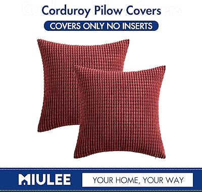 MIULEE Pack of 2 Pillow Covers 18 x 18 Inch Burgundy Super Soft Corduroy Decorative Throw Pillows Couch Home Decor for Cushion Sofa Bedroom Living Room