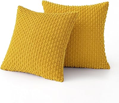 MIULEE Throw Pillow Covers Soft Corduroy Decorative Set of 2 Boho Striped Fall Pillow Covers Pillowcases Farmhouse Home Decor for Couch Bed Sofa Living Room 18x18 Inch Mustard Yellow