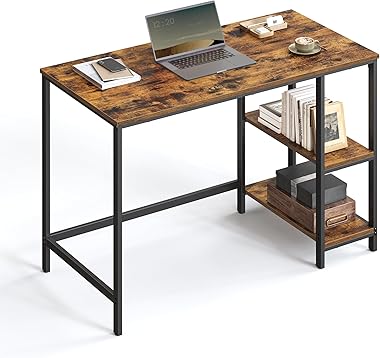 VASAGLE Computer Desk, Writing Desk with 2 Shelves on Left or Right, Work Table for Office Living Room, Steel Frame, Industri