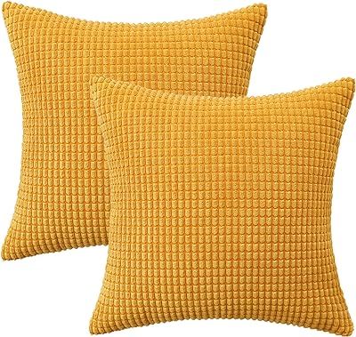 MIULEE Pack of 2 Fall Pillow Covers 18x18 Inch Mustard Yellow Super Soft Corduroy Decorative Throw Pillows Couch Home Decor for Cushion Sofa Bedroom Living Room