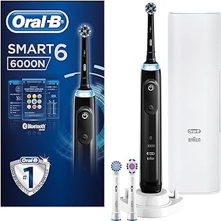 Oral-B Smart 6 Electric Toothbrushes For Adults, App Connected Handle, 3 Toothbrush Heads & Travel Case, 5 Modes, Teeth Wh...