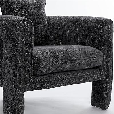 Linique Linen Fabric Upholstered Sofa Chair with Pillow, Modern Arm Chair for Living Room, Bedroom, Office, Rock Black