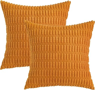 MIULEE Pack of 2 Corduroy Decorative Throw Pillow Covers 18x18 Inch Soft Boho Striped Pillow Covers Modern Farmhouse Fall Home Decor for Sofa Living Room Couch Bed Burnt Orange