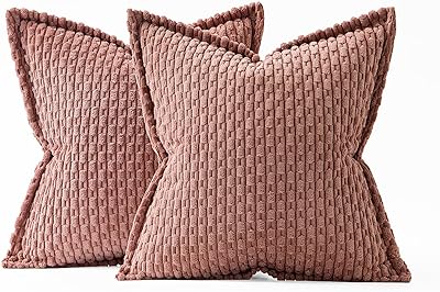 MIULEE Blush Pink Throw Pillow Covers 20x20 Inch Pack of 2 Soft Corduroy Pillow Covers Decorative Striped Pillowcases with Broad Edge Farmhouse Spring Home Decor for Couch Bed Sofa Living Room