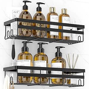 WOWBOX Shower Caddies 2 Pack - Adhesive Hanging Shower Shelf - Bathroom Organizers and Storage, No Drilling Stainless Shower Shelves for Home Decor, Bathroom Accessories