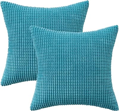 MIULEE Pack of 2 Pillow Covers 18 x 18 Inch Teal Super Soft Corduroy Decorative Throw Pillows Couch Home Decor for Cushion Sofa Bedroom Living Room