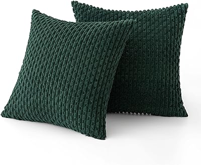 MIULEE Throw Pillow Covers Soft Corduroy Decorative Set of 2 Boho Striped Pillow Covers Pillowcases Farmhouse Home Decor for Couch Bed Sofa Living Room 18x18 Inch Army Green