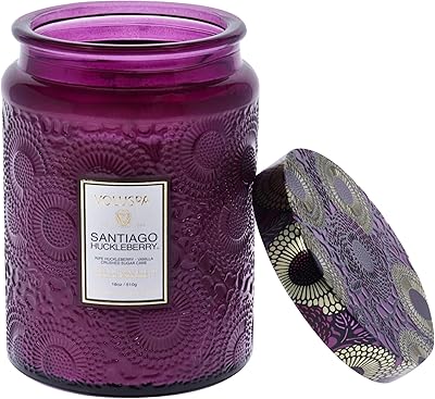 Voluspa Santiago Huckleberry Candle | 18 Oz | Large Glass Jar with Glass Lid | All Natural Wicks and Coconut Wax for Clean Burning