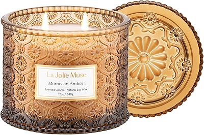 LA JOLIE MUSE Moroccan Amber Candle, Candles for Home Scented, Large 2-Wick Soy Candle, Scented Candle Gifts for Men & Women, Long Burning Time, Holiday Candle, 12oz