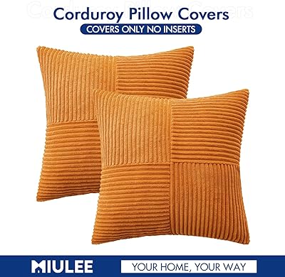 MIULEE Fall Burnt Orange Corduroy Pillow Covers Pack of 2 Boho Decorative Spliced Throw Pillow Covers Soft Solid Couch Pillowcases Cross Patchwork Textured Covers for Living Room Bed Sofa 18x18 inch