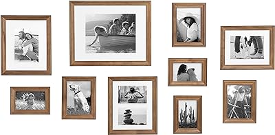 Kate and Laurel Bordeaux Gallery Wall Frame Kit, Set of 10 with Assorted Size Frames in Natural Rustic Finish