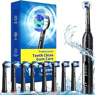 Rotating Electric Toothbrush for Adults with 8 Brush Heads (2 Types), 4 Modes Deep Clean Electric Toothbrush with Recharge...