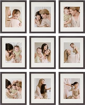 Sheffield Home 9 Piece Gallery Wall Frame Set, 11x14 Inch, Matted to 8x10 Inch, Dark Oak