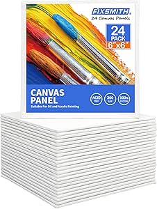 FIXSMITH Painting Canvas Panel Boards -Art Canvas,24 Pack Small Square Canvases,Primed Canvas Panels,100% Cotton,Acid Free,Artist Canvas Board for Hobby Painters,Students &amp; Kids (White, 6&#34;x6&#34;)
