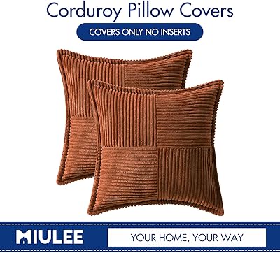 MIULEE Dark Rust Pillow Covers 18x18 Inch with Splicing Set of 2 Super Soft Boho Striped Corduroy Pillow Covers Broadside Decorative Textured Throw Pillows for Fall Couch Cushion Livingroom