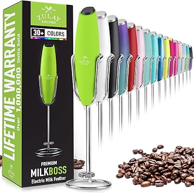 PRO MILK FROTHER WAND - ULTRA HIGH SPEED HANDHELD FROTHER - UPGRADED STAND - Powerful Handheld Mixer with Infinite Uses - Super Instant Electric Foam Maker with Stainless Steel Whisk (Clover Green)