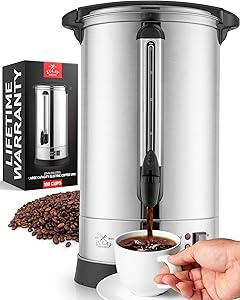 Zulay Kitchen Commercial Coffee Maker - Coffee Urn 100 Cup - Coffee Percolator Electric - Large Coffee Maker Industrial - Beverage &amp; Hot Water Dispenser - Coffee Urns 100 Cup Commercial - Silver