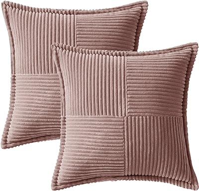 MIULEE Blush Pink Corduroy Pillow Covers 24x24 inch with Splicing Set of 2 Super Soft Couch Pillow Covers Broadside Striped Decorative Textured Throw Pillows for Spring Cushion Bed Livingroom