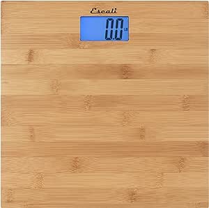 Escali Bamboo Digital Electronic Bathroom Scale for Body Weight, Bath Scale with Extra-High Capacity of 440 lb, Batteries Included