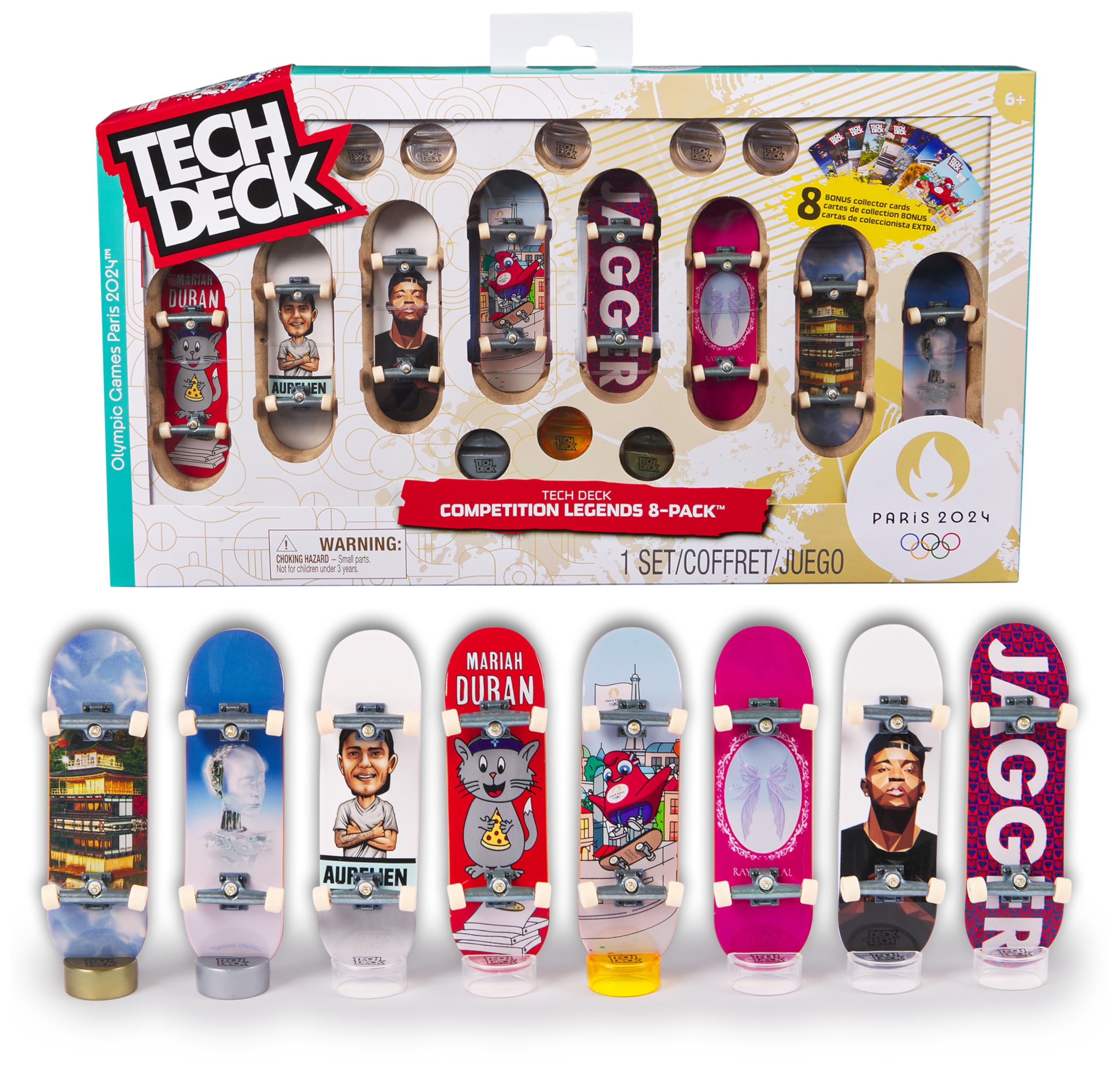 Tech Deck, Competition Legends 8-Pack Fingerboards with Cards, Olympic Games Paris 2024, Customisable Mini Skateboards, Kids’ Toys for Ages 6 and up