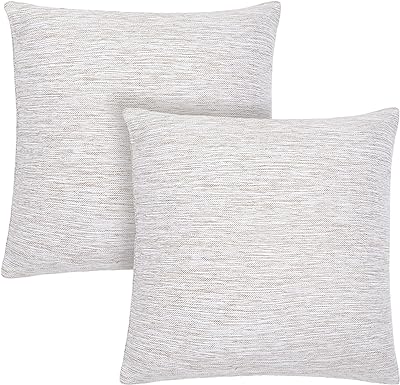 Deconovo Set of 2 Solid Decorative Throw Pillow Covers Soft Pillow Cover 18x18 Inch Linen Couch Cushion Cover for Bed Sofa 18 x 18 Inch Light Flax Set of 2 No Pillow Insert