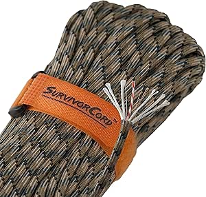 620 LB SurvivorCord Hank, Paracord 550 Type III, Military Grade, Heavy Duty Paracord with 3 Survival Strands, Cordage for Camping, with Survival Firestarter.