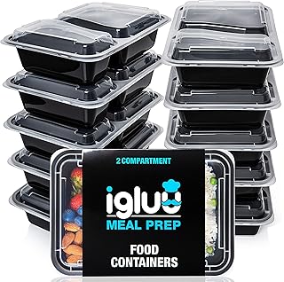 Igluu Meal Prep - [Lot de 10 Boîtes alimentaires à 2 compartiments pour préparation des repas - Réutilisables, sans BPA - ...