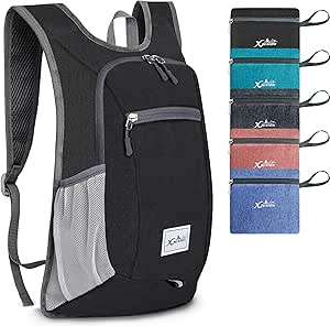 Xgunion Hiking Backpack 15L Small Travel Backpack Lightweight Daypack Foldable Hiking Backpack Packable Camping Hiking Backpack for Women Men (Black)