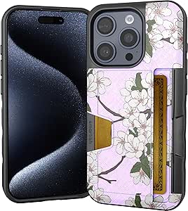 Smartish® iPhone 15 Pro Wallet Case - Wallet Slayer Vol. 2 [Slim + Protective] Credit Card Holder w/Kickstand - Drop Tested Hidden Card Slot Compatible w/Apple iPhone 15 Pro - Very Cherry Blossom