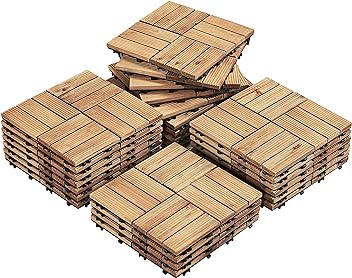 Image of Yaheetech Patio Tiles Wooden Interlocking Deck Tiles 27PCS Garden Floor 12"x12"Indoor Outdoor Composite Decking for Porch Poolside Balcony Backyard1 sq. ft/Piece, Natural Wood