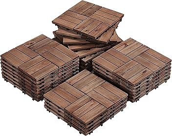 Image of Yaheetech 27PCS Wooden Decking Tiles 12 x 12in Hardwood Interlocking Patio Deck Tiles Composite Balcony Floor Covering for Platform Patio Garden Pathway 1 sq. ft, Brown