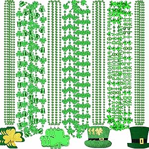 NOVWANG 21Pcs St. Patrick&#39;s Day Necklaces Metallic Bead Green Necklace for St. Patrick&#39;s Day Mardi Gras Party Favors Supplies Decorations（7 Style）