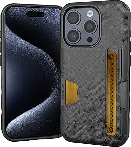 Smartish® iPhone 15 Pro Wallet Case - Wallet Slayer Vol. 2 [Slim + Protective] Credit Card Holder w/Kickstand - Drop Tested Hidden Card Slot Compatible w/Apple iPhone 15 Pro - Black Tie Affair