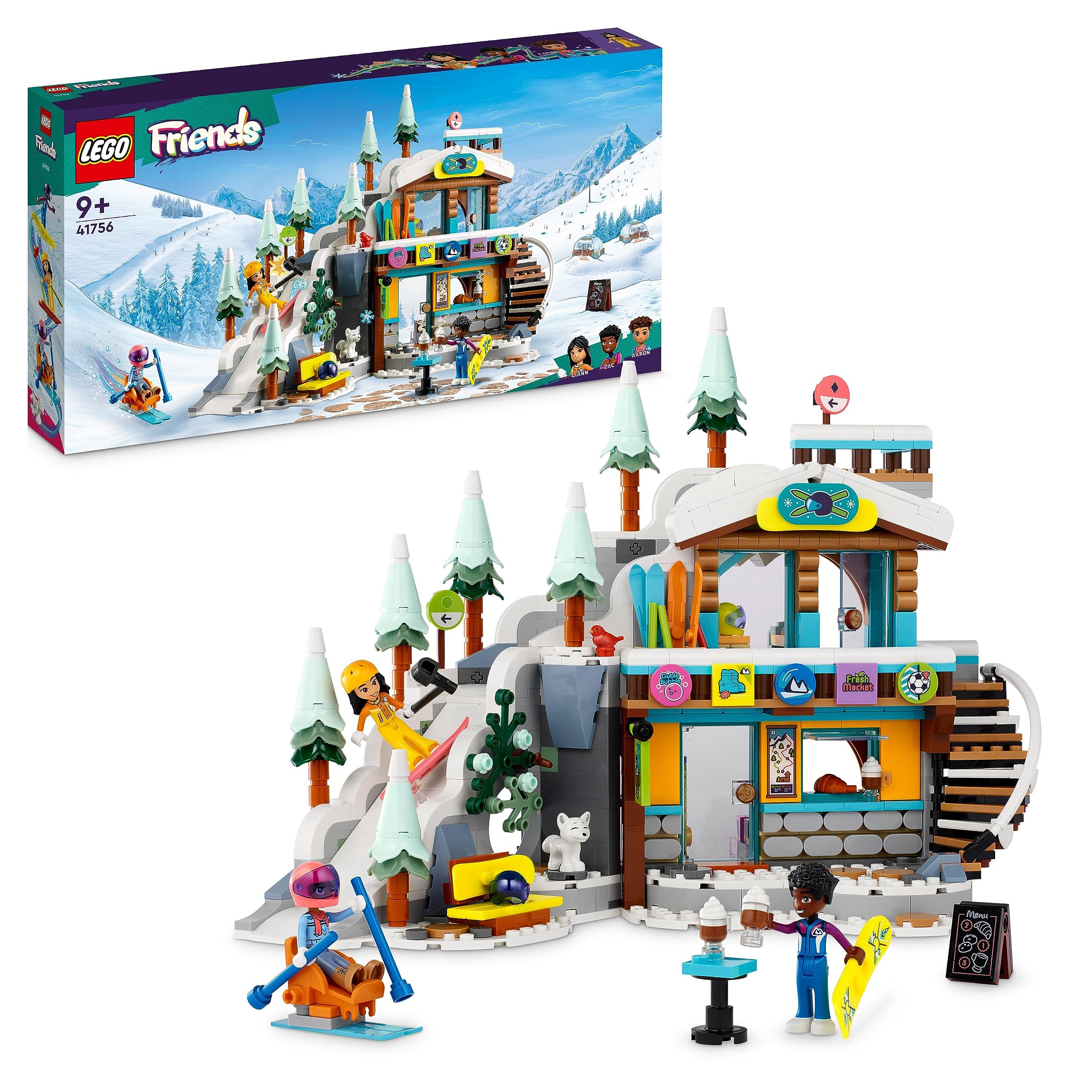 LEGO Friends Holiday Ski Slope and Café Winter Sport Christmas Set with Liann, Aron and Zac Mini-dolls and Fox Animal Figure, Toy for Girls, Boys & Kids, Creative Gift Idea 41756