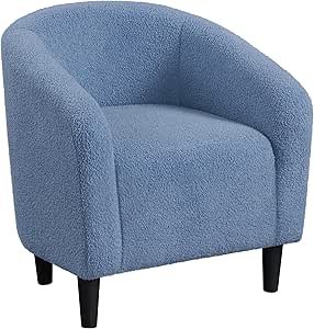 Yaheetech Accent Barrel Chair, Boucle Fabric Club Chair, Furry Sherpa Elegant Armchair with Cozy Soft Padded, Suitable for Living Room Bedroom Reception Room Office, Blue