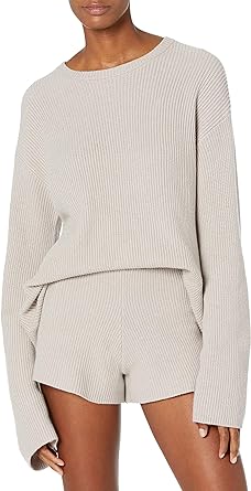 The Drop Women&#39;s Alice Crew-Neck Back-Slit Ribbed Pullover Sweater