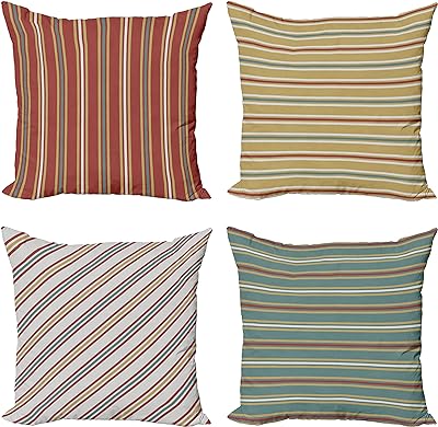 Ambesonne Striped Throw Pillow Cushion Case Pack of 4, Abstract Simplistic Style Diagonal Vertical and Horizontal Lines, Modern Accent Double-Sided Digital Printing, 18", Paprika Pale Grey and Mustard