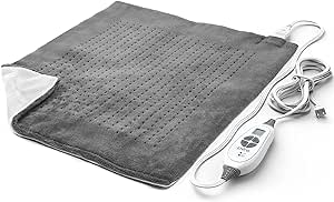 Pure Enrichment PureRelief Ultra-Wide Microplush Heating Pad - 20” x 24” XXL Size &amp; 6 Heat Settings for Temporary Neck, Shoulder &amp; Back Pain Relief - Moist Heat Option &amp; Machine Washable (Gray)