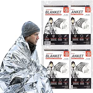 72 HRS MIL-SPEC Emergency Space Blankets – Mylar Survival or Emergency Thermal Blankets for Camping, Hiking, Marathon, First Aid, Emergency Preparedness, Extreme Weather, Shelter (4-Pack)