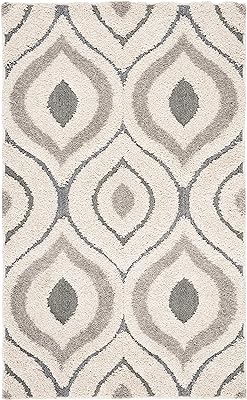 SAFAVIEH Florida Shag Collection 3'3" x 5'3" Cream / Light Blue SG461 Modern Ogee Non-Shedding Living Room Bedroom Dining Room Entryway Plush 1.2-inch Thick Area Rug