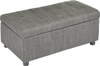 FIRST HILL FHW Arlos Rectangular Fabric Storage Ottoman with Tufted Design - Shadow Gray