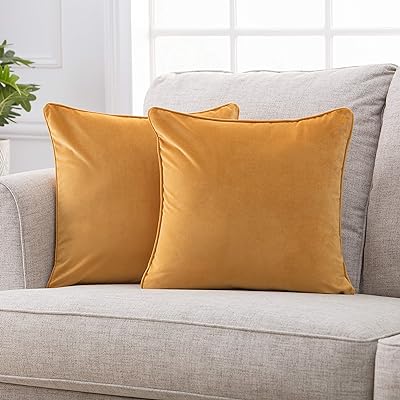Chanasya Premium Ultra Soft Velvet Throw Pillow Cover - Plush Cover for Back Support Pillow - 2-Piece Set - 20" x 20” - Golden