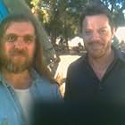 Mike Cochrane and Eddie Izzard on the set of The Riches