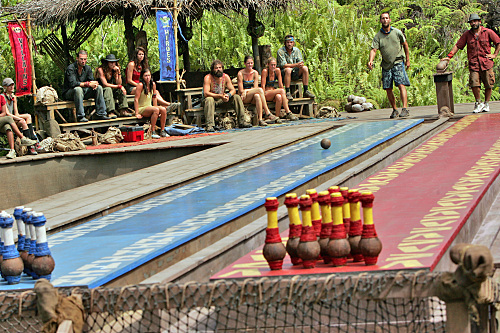 Colby Donaldson, Jerri Manthey, Rupert Boneham, Amanda Kimmel, Candice Cody, Parvati Shallow, Courtney Yates, and Russell Hantz in Survivor (2000)