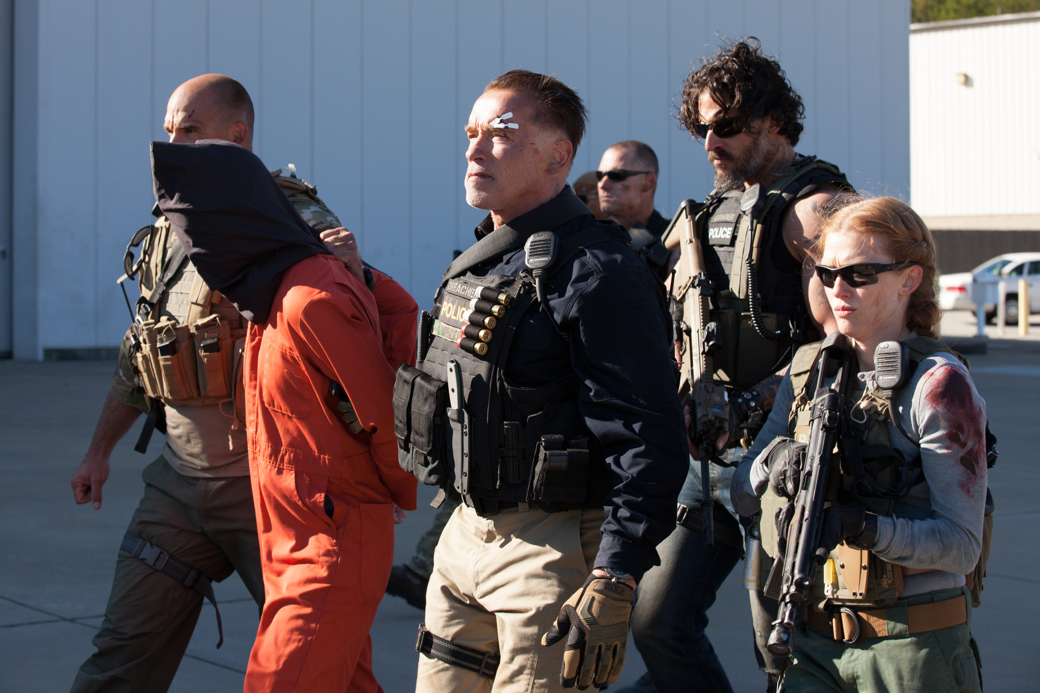 Arnold Schwarzenegger, Mireille Enos, and Joe Manganiello in Sabotage (2014)