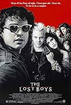 Jami Gertz, Corey Haim, Jason Patric, Kiefer Sutherland, Brooke McCarter, Alex Winter, and Billy Wirth in The Lost Boys (1987)