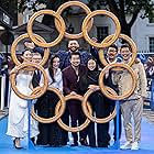 Michelle Yeoh, Benedict Wong, Destin Daniel Cretton, Fala Chen, Jonathan Schwartz, Simu Liu, Awkwafina, and Florian Munteanu at an event for Shang-Chi and the Legend of the Ten Rings (2021)