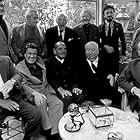 Directors Group, Nov.1972. George Cukor Hosts a party for Luis Bunuel. Back Row from left: Robert Mulligan, William Wyler, George Cukor, Robert Wise, Jean-Claude Carriere, and Serge Silverman.  Front Row from left: Billy Wilder, George Stevens, Luis Bunuel, Alfred Hitchcock, and Rouben Mamoulin.